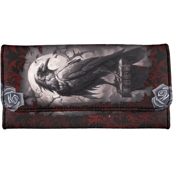 Gothic Raven/Crow Wallet – Black Rose Print with Full Moon and Thorn Detailing - Picture 2 of 6